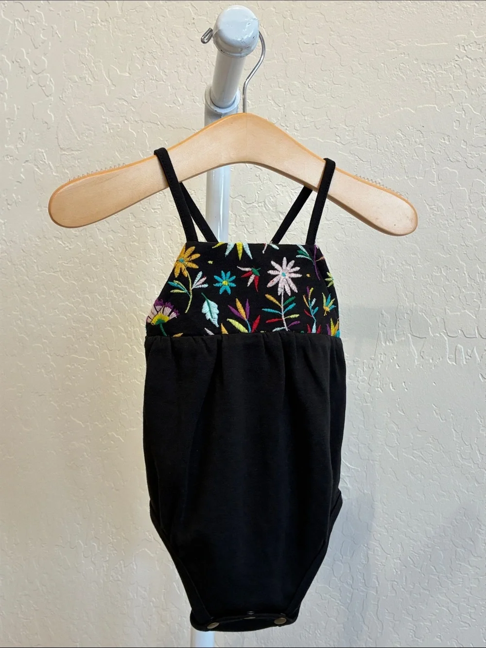 Black Floral-Top Baby One-Piece Bodysuit